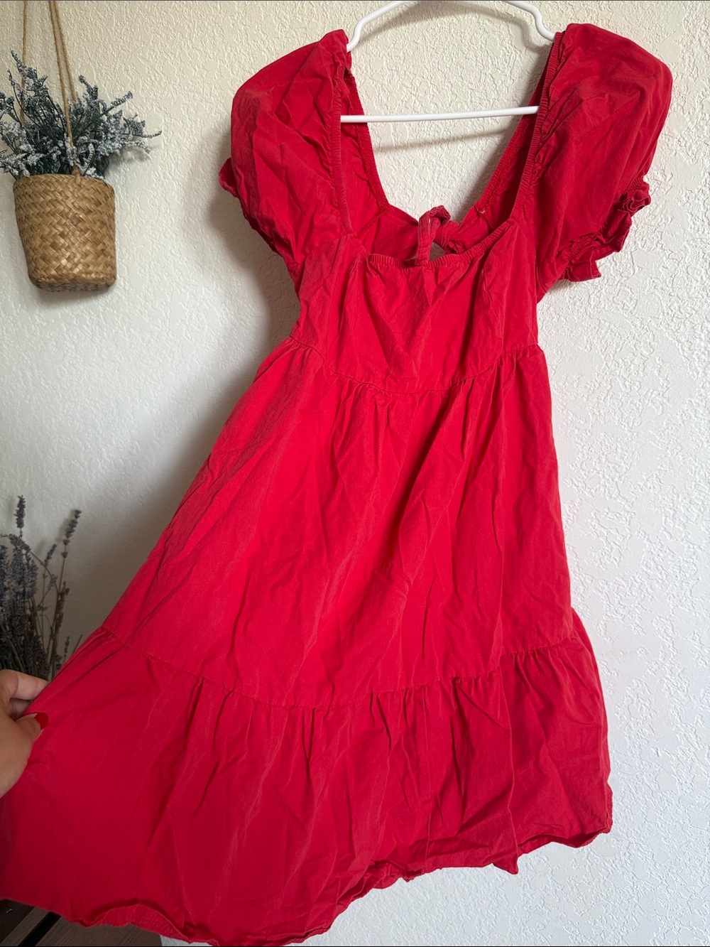 Red Puff Sleeve Midi Dress